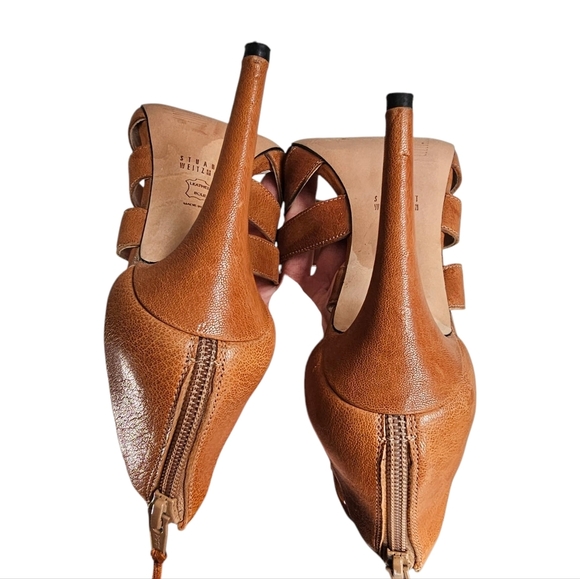 Stuart Weitzman Outing Caged Strappy Leather Heel 8 - Picture 8 of 13